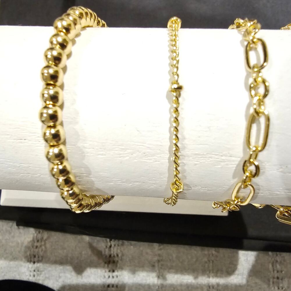 Gold Bracelet Set 4pc Minimalist Stack Beaded Paperclip Chain Dainty Jewelry - Picture 7 of 10